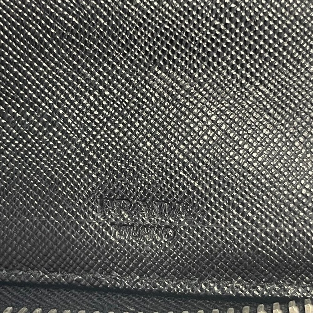 Prada Saffiano Leather Organizer Zippy Wallet in Black and Turquoise - Preowned - Picture 11 of 13
